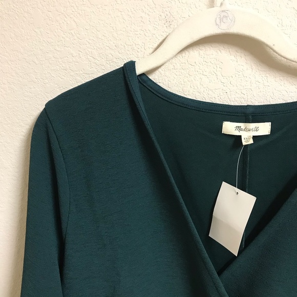 Madewell Long Sleeve Faux Wrap Dress Green Medium - Picture 7 of 7